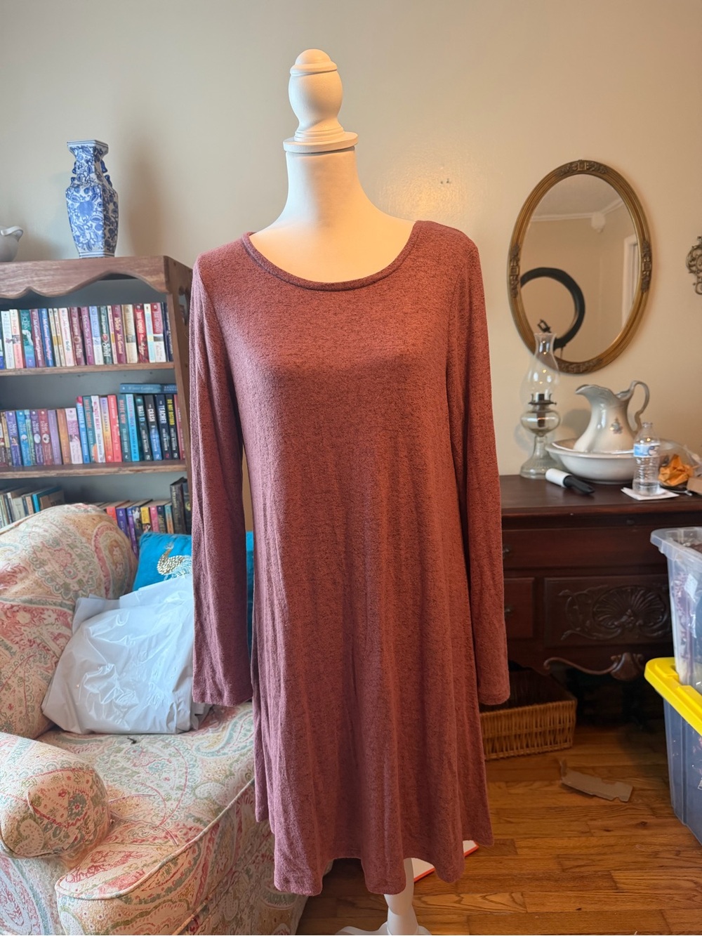 Cupid Women’s Long Sleeve Swing Dress - Rust
